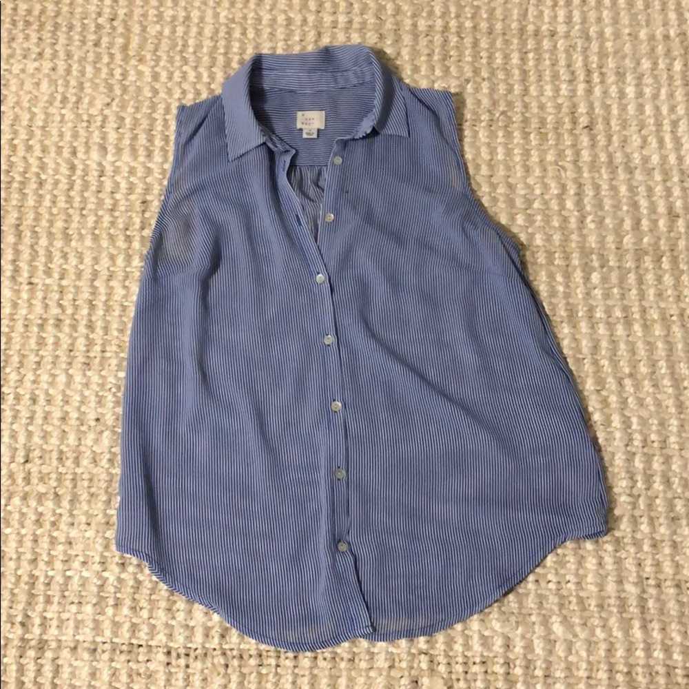 Blue & White Pin Stripe Sleeveless Blouse